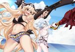  anne_bonny_(fate/grand_order) anne_bonny_(swimsuit_archer)_(fate) ass blonde_hair cutlass_(sword) day facial_scar fate/grand_order fate_(series) gun hat kaorihero long_hair mary_read_(fate/grand_order) mary_read_(swimsuit_archer)_(fate) multiple_girls ocean pirate_hat red_eyes ribbon rifle scar silver_eyes silver_hair swimsuit two_side_up very_long_hair weapon 