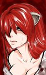  artist_request closed_mouth collarbone crying elfen_lied horns long_hair looking_at_viewer lucy red_background red_eyes red_hair simple_background solo 