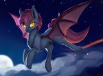  animated bat_pony blue_fur fan_character female feral fur hair looking_at_viewer membranous_wings my_little_pony night no_sound outside purple_hair rodrigues404 sky smile solo star starry_sky wings yellow_eyes 