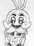  2015 animatronic anthro avian bear bird black_and_white chicken duo female five_nights_at_freddy&#039;s five_nights_at_freddy&#039;s_2 hands_on_cheeks inkyfrog machine male mammal monochrome open_mouth open_smile robot simple_background smile toy_chica_(fnaf) toy_freddy_(fnaf) traditional_media_(artwork) video_games white_background 