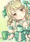  blonde_hair blush commentary_request dress earrings frilled_dress frills frown idolmaster idolmaster_cinderella_girls idolmaster_cinderella_girls_starlight_stage jewelry maid_headdress morikubo_nono morina_nao ribbon simple_background skirt_hold solo yellow_eyes 