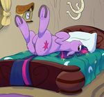  2017 anus bed blush butt clock cuckoo_clock cutie_mark equine female feral friendship_is_magic graboiidz hair horse inside looking_at_viewer looking_back lying mammal multicolored_hair my_little_pony on_back on_bed pony purple_eyes pussy solo twilight_sparkle_(mlp) 