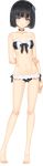  :o absurdres arm_behind_back barefoot bikini bishoujo_mangekyou black_hair bob_cut breasts choker collarbone dorothy_(bishoujo_mangekyou) frilled_bikini frills full_body hairband happoubi_jin highres long_legs looking_at_viewer maid_bikini military military_uniform naval_uniform short_hair silver_eyes small_breasts solo standing swimsuit transparent_background uniform 