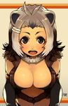  :d american_beaver_(kemono_friends) animal_ears antenna_hair bangs bangs_pinned_back beaver_ears beaver_tail bikini_top black_bikini_top black_eyes black_gloves blush breasts brown_jacket cleavage collarbone elbow_gloves eyelashes fur_collar gloves gradient_hair grey_hair grey_shorts hair_ornament hairclip highres jacket kemono_friends kuzuno_ha large_breasts leaning_forward log multicolored_hair navel open_clothes open_jacket open_mouth parted_bangs salute short_eyebrows short_hair short_shorts shorts signature smile solo standing tail teeth torn_clothes torn_shorts torn_sleeves 