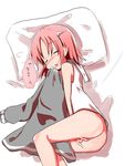  1girl artist_request ass blush bottomless censored character_request copyright_request eyes_closed fingering from_above japanese masturbating open_mouth pussy red_hair short_hair simple_background solo speech_bubble text white_background 