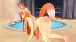 1girl 3d ass bath bathroom breasts custom_maid_3d_2 fox_ears fox_tail kitsune nude on_all_fours orange_eyes orange_hair pussy solo 