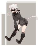  android animal_ear_fluff animal_ears black_blindfold blindfold bob_cut boots border briefs buckle buttons cat_ears cat_tail catboy chinese_commentary choker commentary_request cross-laced_clothes full_body gloves grey_background heart kneehighs knees legs long_sleeves male_focus male_underwear nier_(series) nier_automata open_mouth outside_border pale_skin patterned_clothing petite pinstripe_legwear shiny shiny_skin simple_background smile solo speech_bubble spoken_heart strap tail underwear weishida white_border white_hair yorha_no._9_type_s 