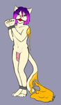  2017 anthro ball_gag bdsm bondage bound cat digital_media_(artwork) feline fur gag gagged gdhusali goo hair ivory-raven male mammal nude penis simple_background solo standing 