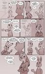  2017 anthro bonnie_hopps buckteeth canine clothed clothing comic dialogue disney fox group judy_hopps lagomorph mammal mistermead monochrome nick_wilde rabbit speech_bubble stu_hopps teeth zootopia 