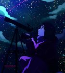  artist_name black_hair blue_eyes blue_scarf cloud coat from_side looking_up night night_sky numyumy original profile scarf sitting sky solo star_(sky) starry_sky telescope watermark web_address winter_clothes winter_coat 