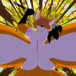  2016 5_fingers :3 anthro areola black_fur black_nose brown_hair butt canine clitoris cloud female first_person_view fox fur hair hair_over_eyes hand_on_leg leaf looking_at_viewer looking_down low-angle_view mammal melee_weapon multicolored_fur navel nipples nude orange_fur outside presenting presenting_pussy pussy sky smile solo spread_legs spreading standing sword tree weapon white_fur worm&#039;s-eye_view zokva zweihander 
