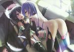  2girls arm_grab ass black_hair blush breast_grab breasts choujigen_game_neptune clothed_female_nude_female couch female fingering grabbing iris_heart long_hair looking_at_another multiple_girls neptune_(series) noire nude one_eye_closed open_mouth purple_hair pururut red_eyes saliva saliva_trail twintails yuri 