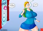  adventure_time big_breasts blue_eyes breasts cartoon_network clothing crown door english_text fionna_the_human floating_head human humanoid legwear mammal not_furry open_mouth princess_bubblegum royalty simple_background socks sound_effects surprise sweat text three_dimensional vortex witchking00 