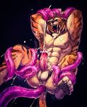  abs anal anal_penetration anthro armpit_hair armpits balls barefoot big_muscles black_nose butt claws cum cum_in_ass cum_inside digital_media_(artwork) ekumaru erection fangs feline hindpaw humanoid_penis male mammal muscular muscular_male nude open_mouth orgasm pawpads paws pecs penetration penis simple_background solo teeth tentacle_sex tentacles tiger toe_claws toes tongue 
