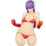  aratama_(a-tama) breasts gloves konami konami_lady long_hair looking_at_viewer medium_breasts navel solo swimsuit white_background 