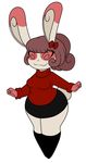 2016 anthro breasts brown_hair chibi clothed clothing female fur hair hair_ribbon long_ears multicolored_fur nintendo pok&eacute;mon ponytail rabbit_tail ribbons short_stack simple_background smile solo spinda spiral_eyes sweetlemondragon thick_thighs two_tone_fur video_games wide_hips 