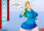  adventure_time big_breasts blue_eyes breasts cartoon_network clothing door english_text fionna_the_human human humanoid legwear mammal not_furry open_mouth simple_background socks sweat text three_dimensional vortex witchking00 