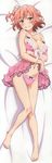  absurdres babydoll bare_legs barefoot blush body_blush breast_hold breasts cleavage collarbone dakimakura eyebrows_visible_through_hair full_body grin highres large_breasts looking_at_viewer lying navel official_art on_back panties pink_eyes pink_hair pink_panties scan side_bun smile solo tanaka_yuuichi underwear underwear_only yahari_ore_no_seishun_lovecome_wa_machigatteiru. yuigahama_yui 