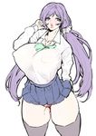  1girl 1girls breasts curvy erect_nipples gero_1992 green_eyes huge_breasts lips long_hair looking_at_viewer love_live! love_live!_school_idol_project parted_lips pleated_skirt plump purple_hair pussy school_uniform skirt solo thick_thighs toujou_nozomi twintails white_background 