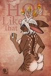  2013 anthro antlers breasts butt food fur horn jackalope lagomorph looking_at_viewer mammal nude open_mouth sheato simple_background solo thornbane 