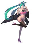  absurdres animal_between_breasts animal_ears black_legwear bra breasts cacaco cat cat_ears full_body green_eyes green_hair hatsune_miku high_heels highres large_breasts long_hair navel panties paw_pose pink_bra pink_panties thighhighs twintails underwear very_long_hair vocaloid 