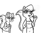  2017 anthro black_and_white cane cigarette clothed clothing disney duo fan_character female hand_in_pocket inkyfrog mammal monica_muskroura monochrome simple_background skunk white_background zootopia 