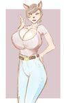  anthro big_breasts breasts cervine clothed clothing deer female huge_breasts looking_at_viewer mammal shishikasama sketch smile solo standing 