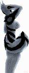  anthro asdruballe breasts female fur hi_res mammal markings paws side_view simple_background solo tribal_markings unknown_species white_background white_fur 