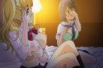  2girls animated animated_gif bed blonde_hair bra breasts enkou_shoujo kawaragi_yuuki large_breasts mitsuki_mako multiple_girls nipples short_hair 
