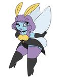  2016 antennae anthro arthropod blue_eyes breasts butterfly_wings choker clothed clothing elbow_gloves eyewear female glasses gloves hair illumise insect knee_boots looking_up nintendo one_eye_closed pok&eacute;mon purple_hair short_stack simple_background smile solo sweetlemondragon thick_thighs video_games wide_hips wings 