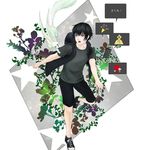  black_eyes black_hair black_shirt carbuncle_(final_fantasy) cellphone child final_fantasy final_fantasy_xv hood hoodie male_focus noctis_lucis_caelum phone shirt shoes short_sleeves shorts smartphone sneakers solo soto_(20151217337) t-shirt younger 
