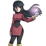  bangs black_eyes black_hair commentary contrapposto english_commentary gloves long_hair mary_cagle natsume_(pokemon) pantyhose poke_ball poke_ball_(generic) pokemon pokemon_(game) pokemon_rgby side_slit solo standing telekinesis white_gloves 