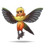  black_eyes blonde_hair claws feathered_wings feathers floating full_body harpy mary_cagle monster_girl multicolored_hair orange_hair original shadow solo two-tone_hair wings 