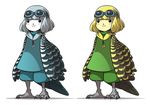  black_eyes blonde_hair blue_eyes claws feathered_wings feathers freckles goggles goggles_on_head harpy mary_cagle monster_girl multiple_girls original smile wings 