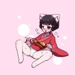  1girl black_hair cat female furry japanese_clothes omunikin panties setsu_(omunikin) short_hair solo violet_eyes 