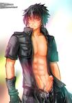  1boy abs black_hair cum erection final_fantasy final_fantasy_xv male_focus muscle penis red_eyes red_yes solo undressing 