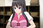  1girl animated animated_gif black_hair blue_eyes breasts clockup eroge!_h_mo_game_mo_kaihatsu_zanmai himeno_kisara large_breasts long_hair nipples undressing 