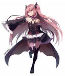  bare_shoulders black_dress black_footwear black_legwear boots chiiririn choker detached_sleeves dress full_body hair_ornament krul_tepes long_hair looking_at_viewer owari_no_seraph pink_hair pointy_ears red_eyes signature smile solo thigh_boots thighhighs two_side_up vampire very_long_hair wide_sleeves zettai_ryouiki 