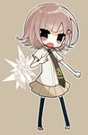  :o akebi_(kakororo) blonde_hair brown_eyes cosplay danganronpa hair_ornament hairclip hinata_hajime hinata_hajime_(cosplay) nanami_chiaki necktie pointing pointing_at_viewer solo_focus super_danganronpa_2 translated v-shaped_eyebrows 