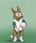 anthro blue_eyes blush bottomless canine clothed clothing mammal mascot one_fine_deer simple_background solo wolf zabivaka 