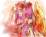  bare_shoulders blush fate/grand_order fate_(series) flower gorgon_(fate) long_hair purple_eyes purple_hair rider rose scales tears wide_sleeves wings 