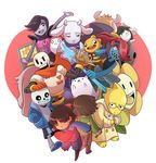  :3 :d alphys androgynous annoying_dog asgore_dreemurr black_hair brown_hair cape chara_(undertale) closed_eyes eye_contact facing_viewer flowey_(undertale) food frisk_(undertale) frown glasses goat_girl grin hair_over_one_eye hands_in_pockets hands_together heart horns jacket knife looking_at_another mary_cagle meatball mettaton mettaton_ex monster_kid_(undertale) multiple_others napstablook open_mouth orange_scarf papyrus_(undertale) pasta plate red_cape red_hair sans scarf sharp_teeth shirt slippers smile spaghetti striped striped_shirt tail teeth temmie toriel undertale undyne w.d._gaster 
