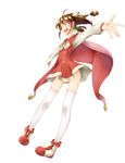  :d ahoge ass blush boots brown_hair cape coat commentary_request dress foreshortening full_body green_eyes hair_ornament hairband hexagram katori_somekoo lilka_eleniak long_hair long_sleeves low-tied_long_hair open_mouth outstretched_arms outstretched_hand red_cape red_dress sidelocks simple_background skirt smile solo thighhighs twintails white_background white_legwear wild_arms wild_arms_2 zettai_ryouiki 