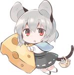  akagashi_hagane animal_ears basket black_footwear capelet cheese chibi dress drooling eyebrows_visible_through_hair food full_body grey_dress grey_hair hair_between_eyes looking_at_viewer mouse mouse_ears mouse_girl mouse_tail nazrin object_hug red_eyes shoes short_hair solo swiss_cheese tail tareme touhou transparent_background triangle_mouth white_legwear 