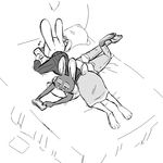 anthro bed black_and_white clothed clothing disney duo earbuds female headphones lagomorph lying mammal monochrome musical_note phone pillow rabbit replytoanons sweater violet_hopps_(zootopia) zootopia 
