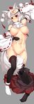  animal_ears ass_visible_through_thighs black_gloves black_legwear breasts closed_mouth dakimakura detached_sleeves fingerless_gloves gloves grey_background hat highres inubashiri_momiji large_breasts looking_at_viewer lying navel nipples on_back ouma_tokiichi pom_pom_(clothes) red_eyes ribbon-trimmed_legwear ribbon-trimmed_sleeves ribbon_trim simple_background solo tail thighhighs tokin_hat touhou white_hair white_legwear wolf_ears wolf_tail 