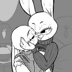  anthro black_and_white breast_grab breasts clothed clothing clothing_lift disney eyewear french_kissing glasses hand_on_breast incest judy_hopps kissing lagomorph lamp mammal monochrome rabbit replytoanons shirt shirt_lift sibling sister sweater tongue tongue_out violet_hopps_(zootopia) zootopia 