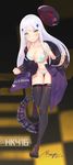  beret blush bra breasts cleavage girls_frontline green_eyes hat hk416_(girls_frontline) long_hair looking_at_viewer medium_breasts panties ranyu solo tears thighhighs underwear white_hair 