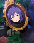  ahoge blue_hair building costume eyebrows gloves green_eyes house idolmaster idolmaster_million_live! magic_mirror_(snow_white) mirror mochizuki_anna mushroom official_art snow_white_and_the_seven_dwarfs solo tree 