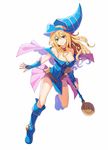 bare_shoulders blonde_hair blue_footwear blush blush_stickers boots breasts choker chovy_(arina0908) cleavage dark_magician_girl duel_monster green_eyes hat large_breasts long_hair pentacle smile solo staff wizard_hat yuu-gi-ou yuu-gi-ou_duel_monsters 